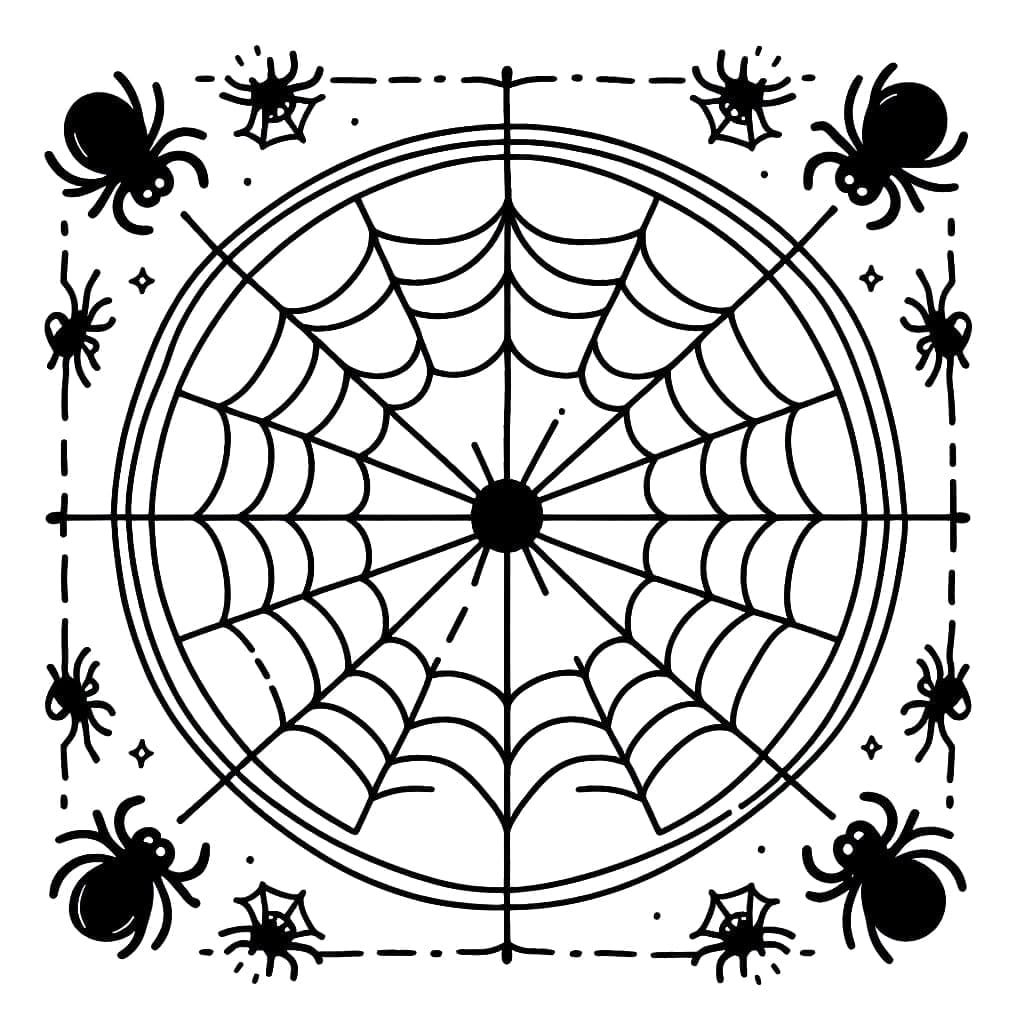 Desenho de uma Teia de Aranha de Halloween para Colorir e Pintar