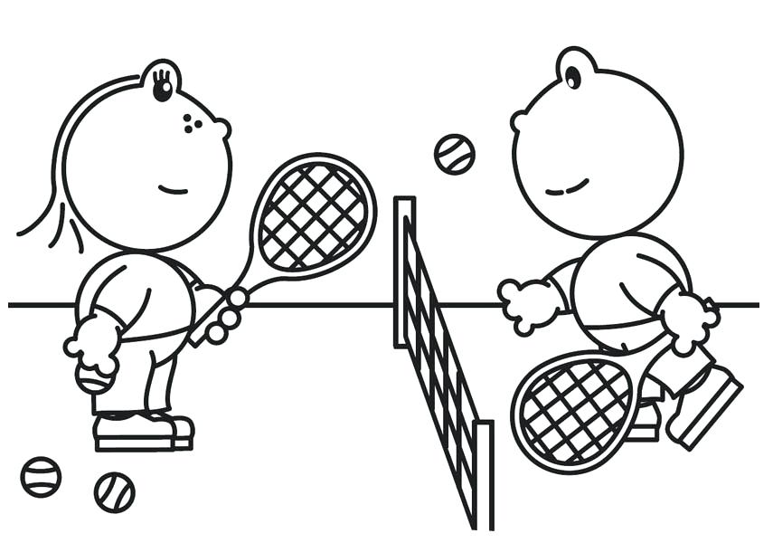 Desenho de Dois Amigos Jogando Tênis para Pintar Grátis