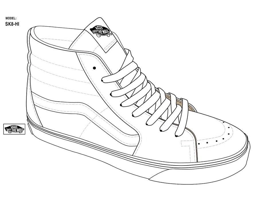 Desenho de Tênis Vans Sk8 Hi para Colorir e Imprimir e Pintar