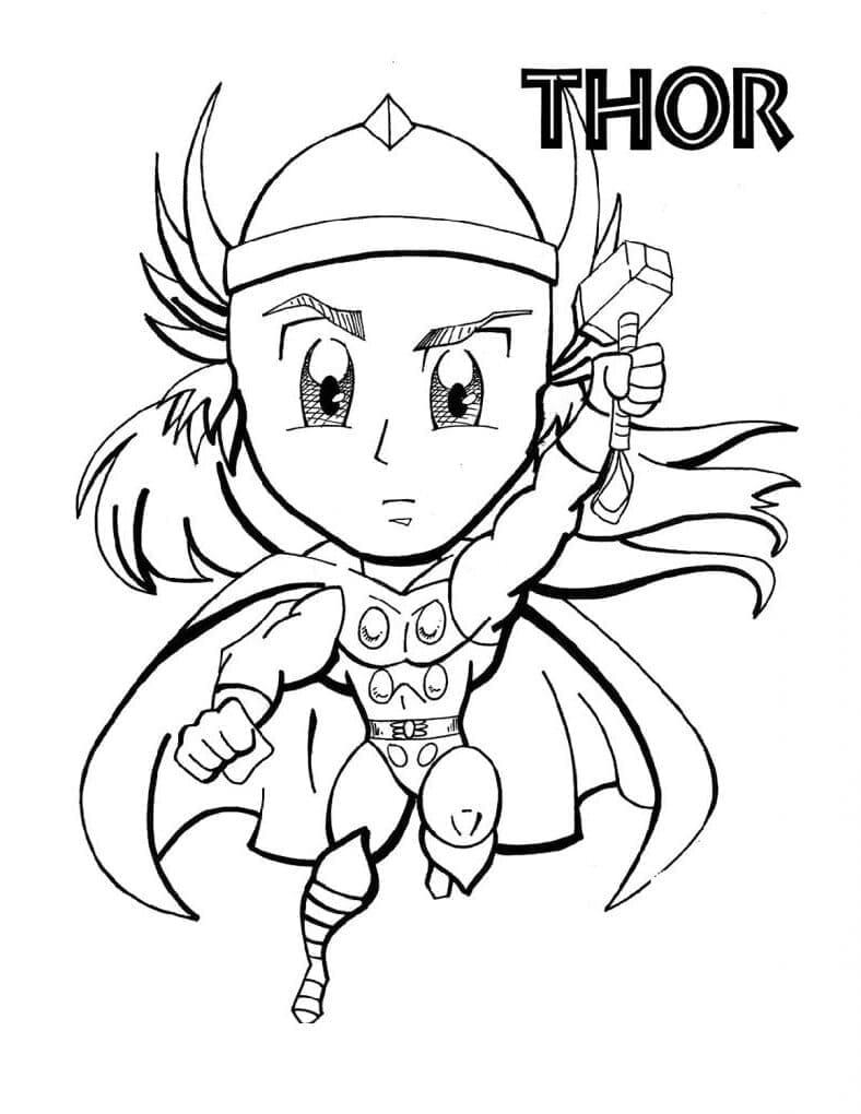 Desenho de Chibi Thor para Colorir e Pintar