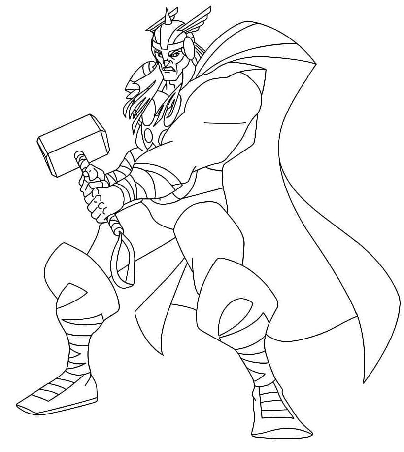 Desenho de Marvel Vingadores Thor para Colorir e Pintar