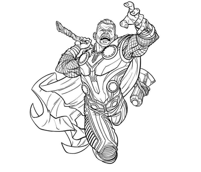 Desenho de Thor Atacando para Colorir e Pintar