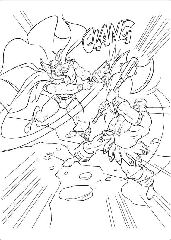 Desenho de Thor Lutando para Colorir e Pintar