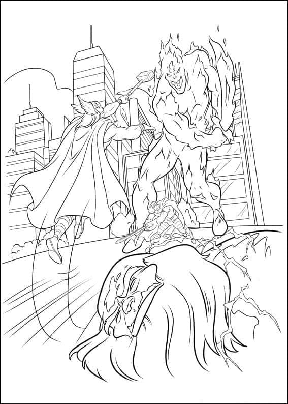 Desenho de Thor Está Lutando para Colorir e Pintar