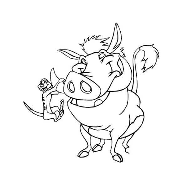 Desenho de Feliz Timão e Pumba para Colorir e Pintar