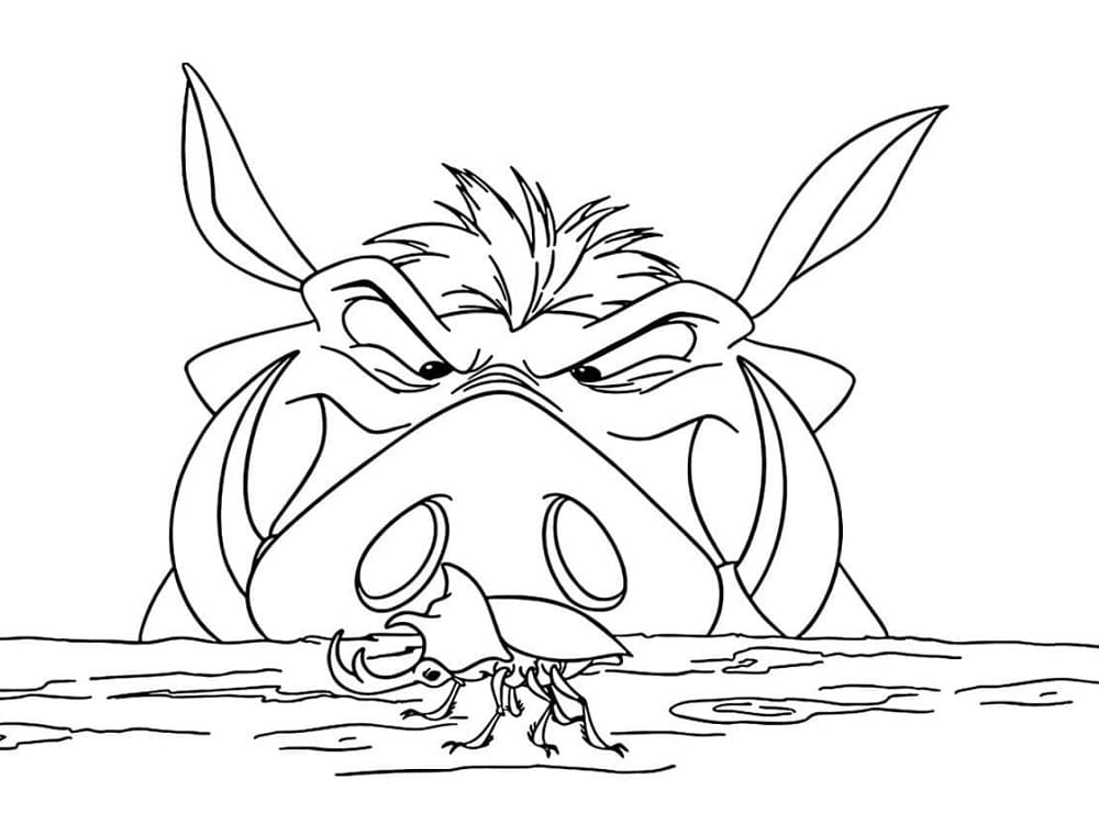Desenho de Pumba e um Besouro para Colorir e Pintar