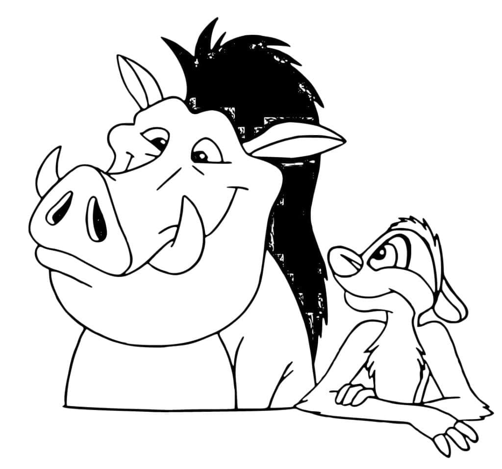 Desenho de Timão e Pumba Adoráveis para Colorir e Pintar