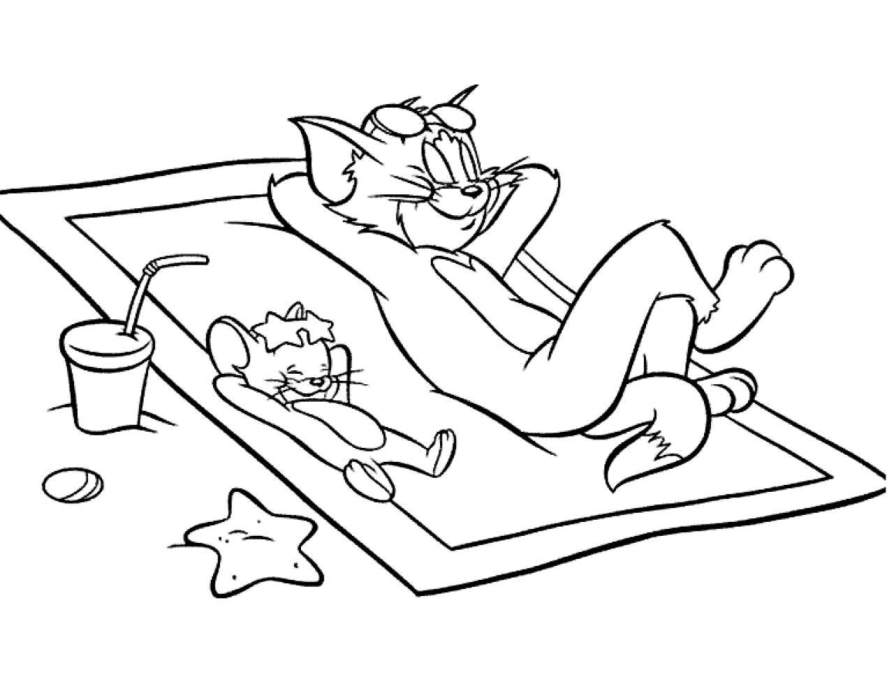 Desenho de Tom e Jerry na Praia Download para Colorir e Pintar