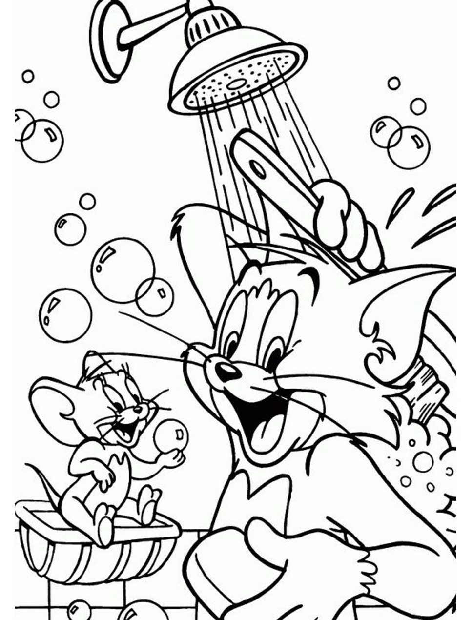 Desenho de Tom e Jerry Tomando Banho Imprimivel para Colorir e Pintar