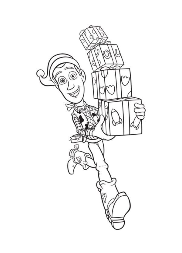 Desenho de Toy Story Woody com Presentes para Colorir e Pintar