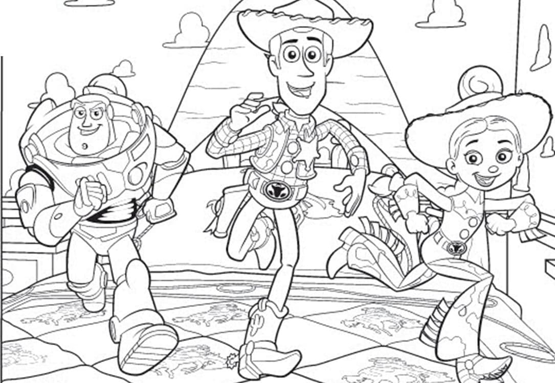 Desenho de Woody Buzz e Jessie Toy Story para Colorir e Pintar