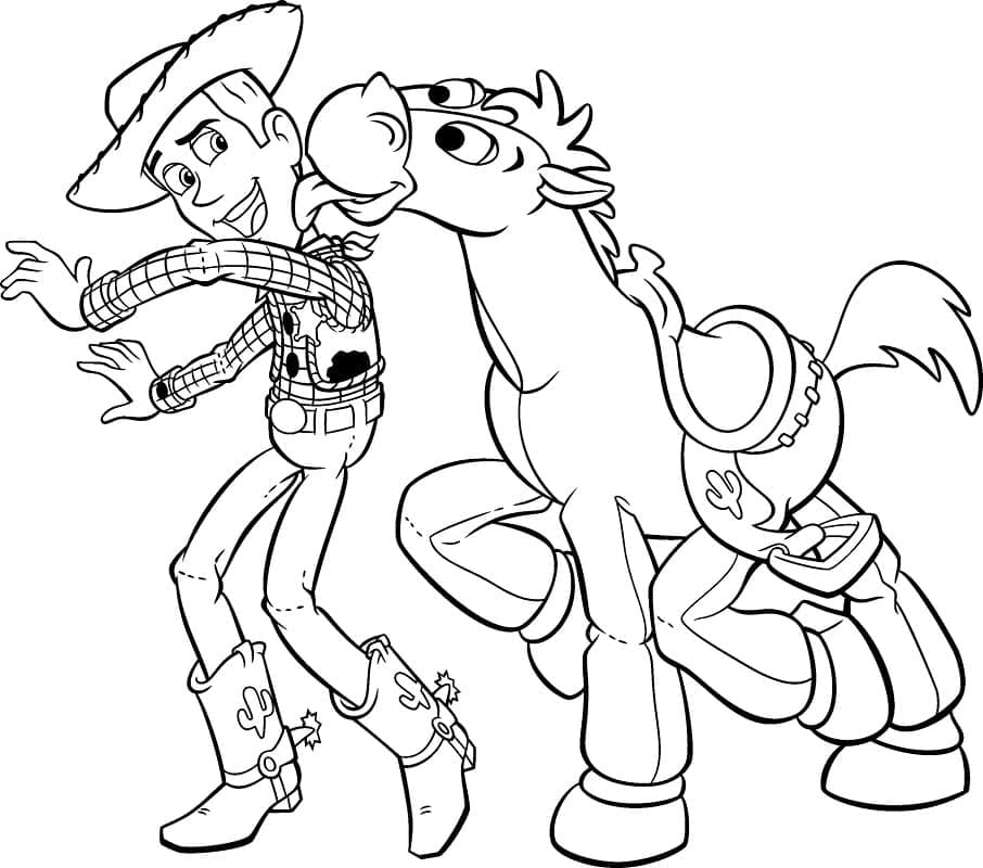 Desenho de Woody e Bullseye Toy Story para Colorir e Pintar