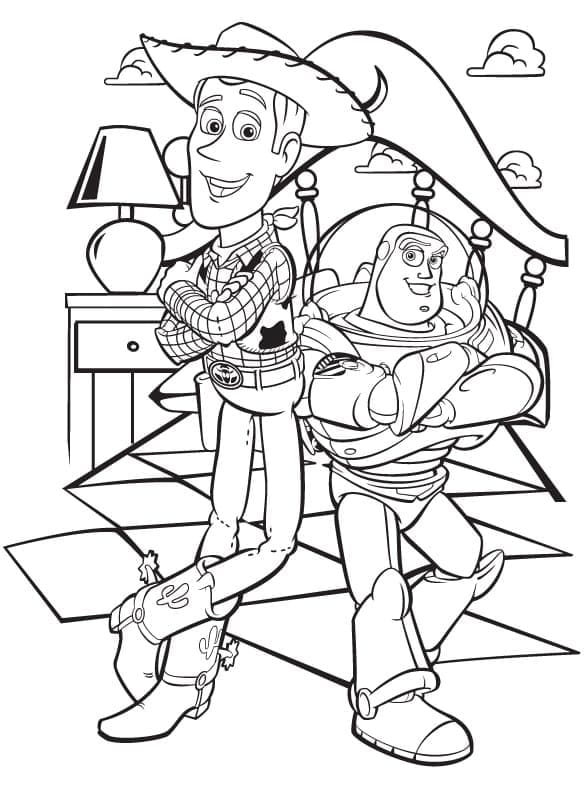Desenho de Woody e Buzz Lightyear Toy Story para Colorir e Pintar