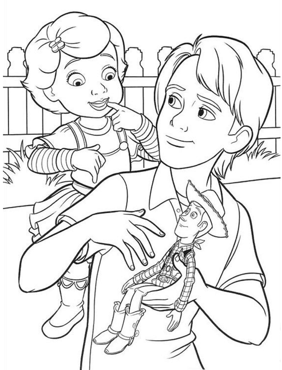 Desenho de Andy com Woody A4 para Colorir e Pintar