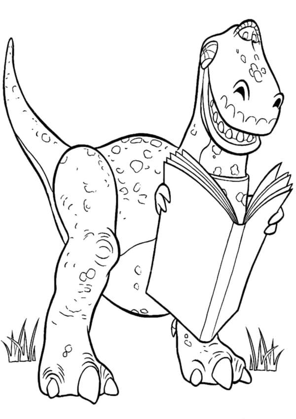 Desenho de Rex Está Lendo Toy Story para Colorir e Pintar