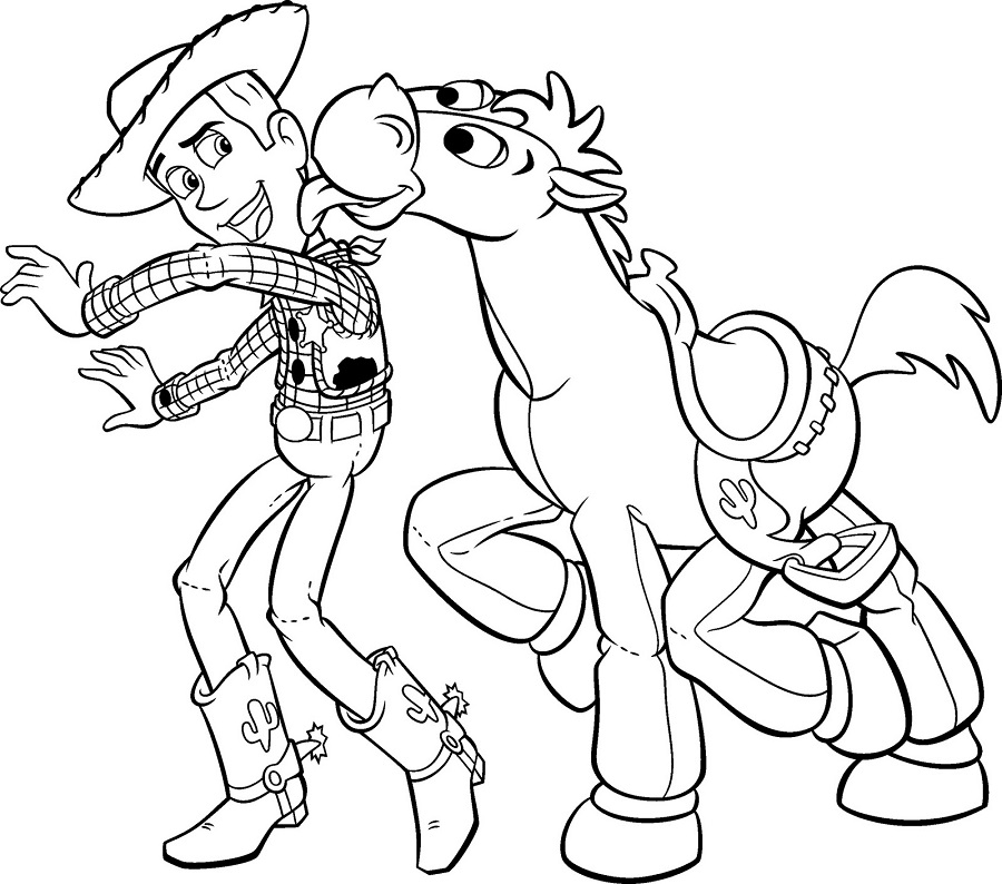 Desenho de Woody e Bullseye Brincando para Colorir de Graça e Pintar