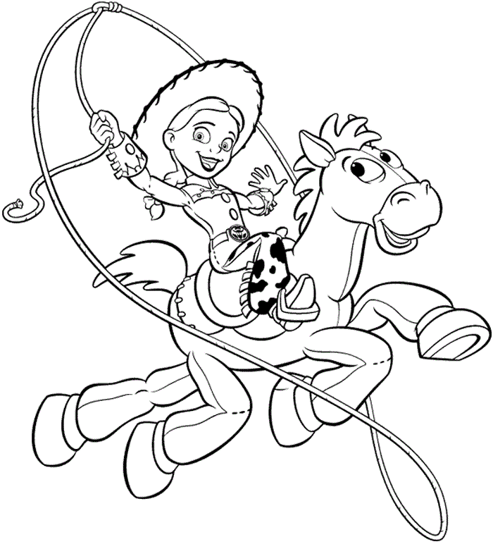 Desenho Pdf da Jessie Cavalgando com Bullseye para Imprimir e Colorir e Pintar