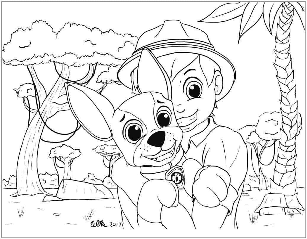 Desenho de Tracker e Carlos de Patrulhá Canina para Colorir e Pintar