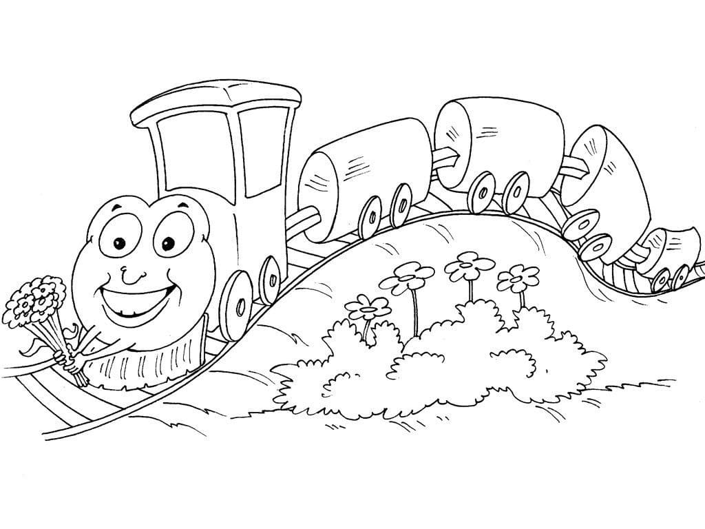 Desenho de Trem Animado para Colorir e Pintar