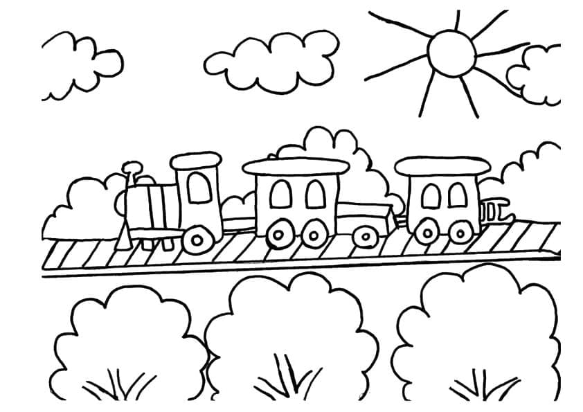 Desenho de Trem Fofo para Colorir e Pintar