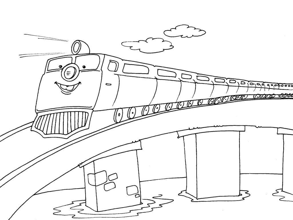 Desenho de um Trem Animado para Colorir e Pintar
