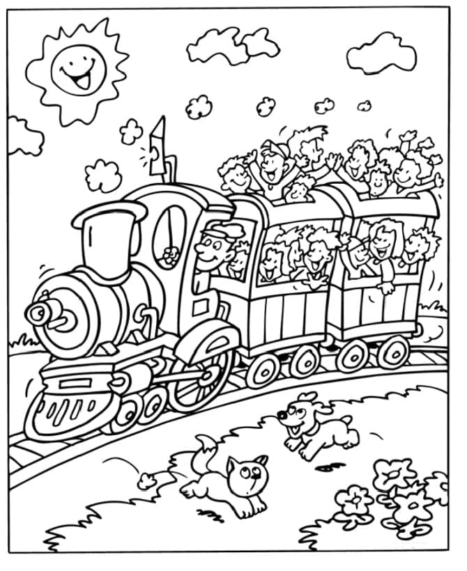 Desenho de um Trem Fofo para Colorir e Pintar