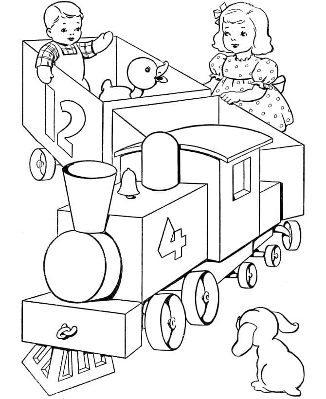 Desenho de um Trem de Brinquedo para Colorir e Pintar