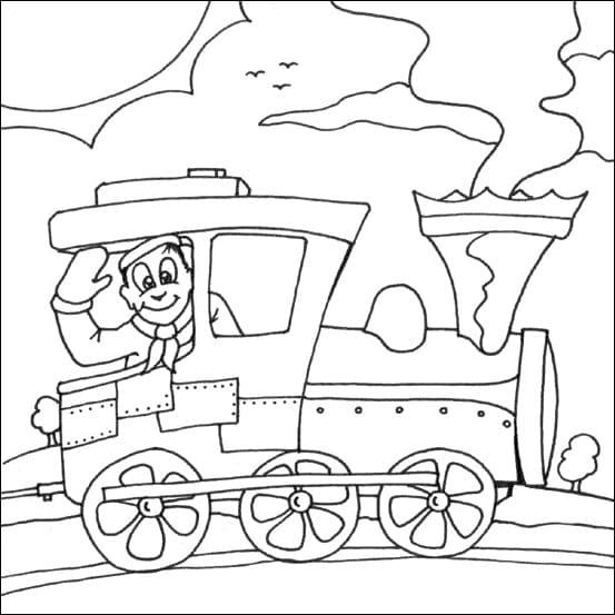 Desenho de uma Viagem de Trem para Colorir e Pintar