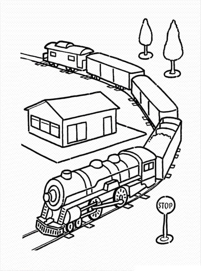 Desenho de Viagem de Trem para Colorir e Pintar