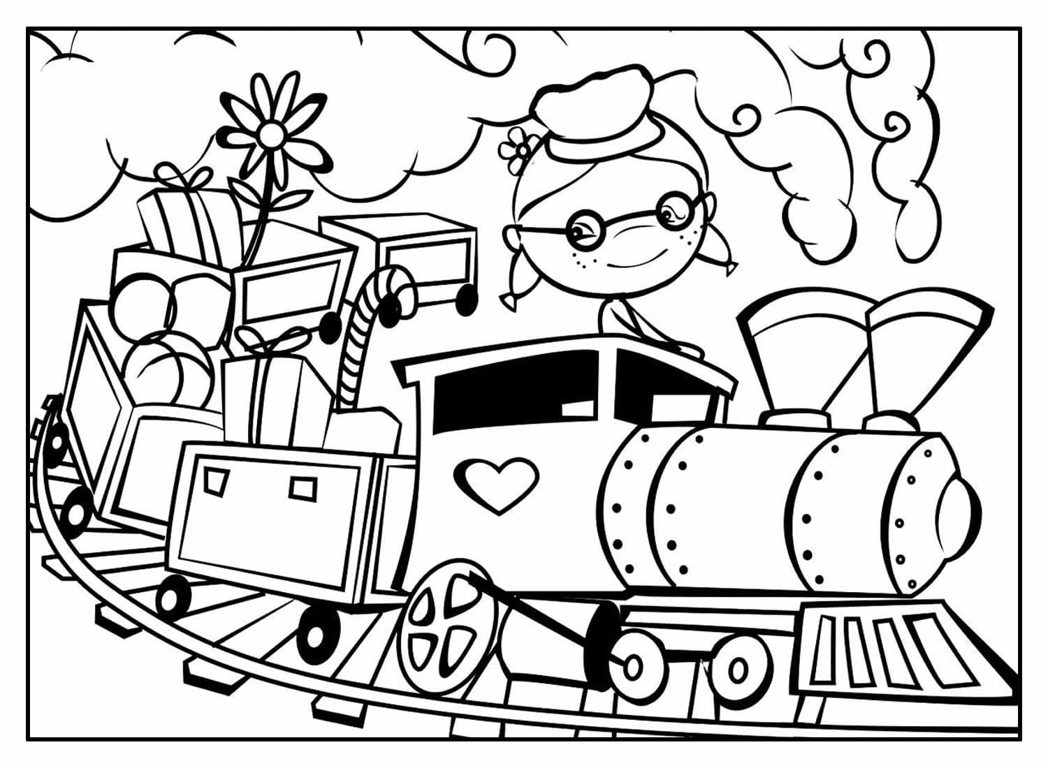 Desenhos de Menina e Trenzinho para Colorir e Pintar