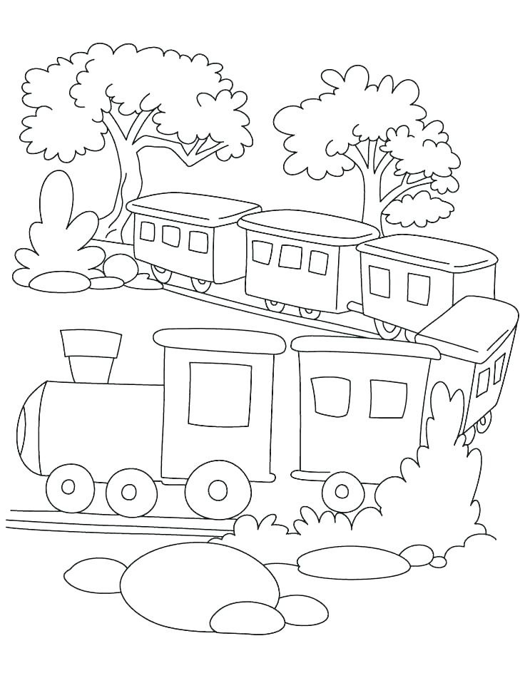 Desenho de Trem Passando pela Floresta para Colorir e Pintar