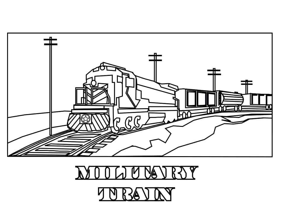 Desenho Trem Militar para Colorir e Pintar