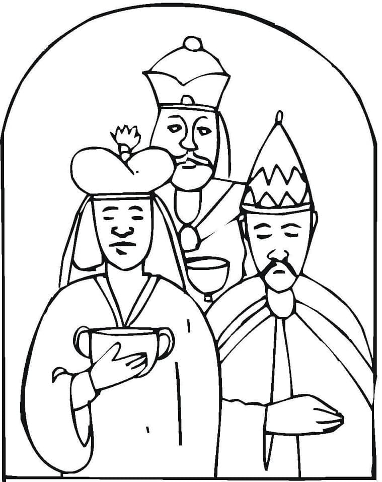 Desenho de Três Réis Magos Atividade Bíblica para Imprimir Pdf e Pintar