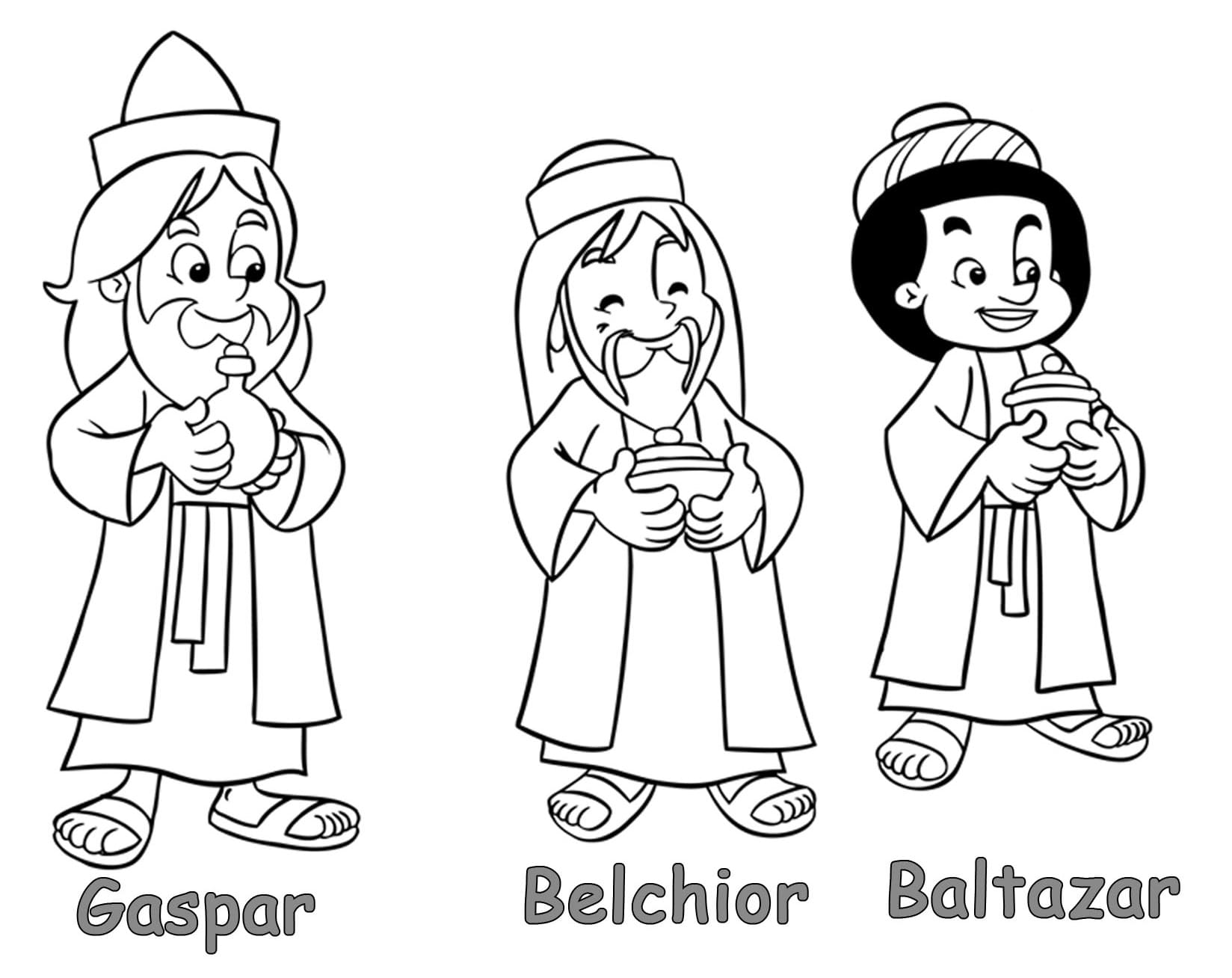 Desenho de Três Réis Magos Bíblicos para Imprimir Imprimivel e Pintar