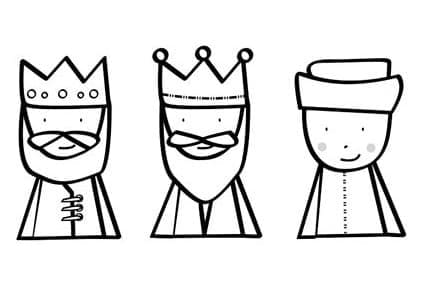 Desenho de Três Réis Magos com Presentes para Colorir e Pintar