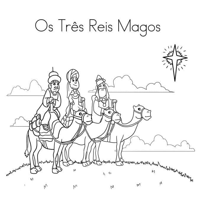Desenho de Três Réis Magos para Colorir Pdf e Pintar