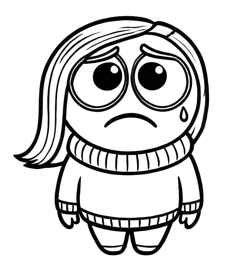 Desenho de Imagem de Tristeza Divertida Mente para Colorir e Pintar