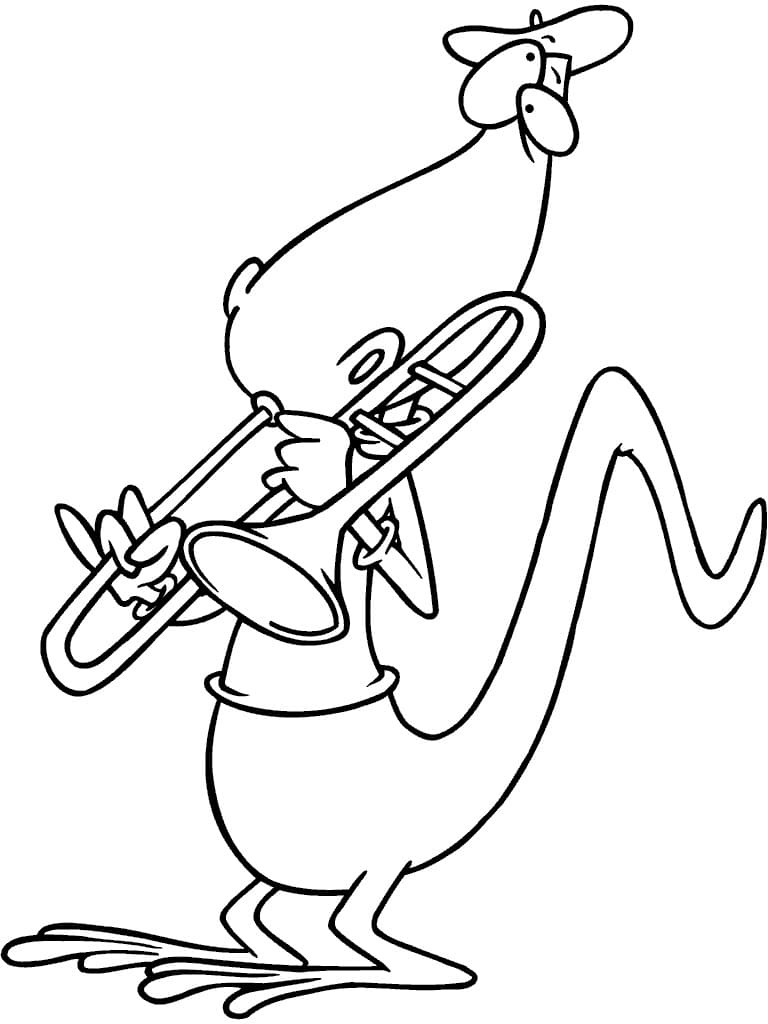 Desenho de Dinossauro Tocá Trombone para Colorir e Pintar
