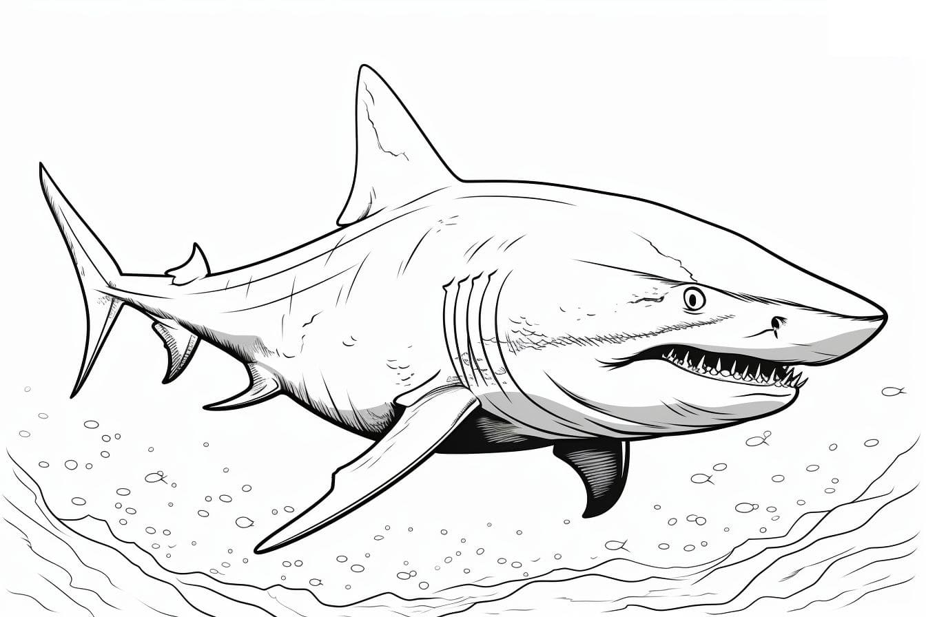 Desenho de Imprimivel Tubarão para Colorir e Pintar