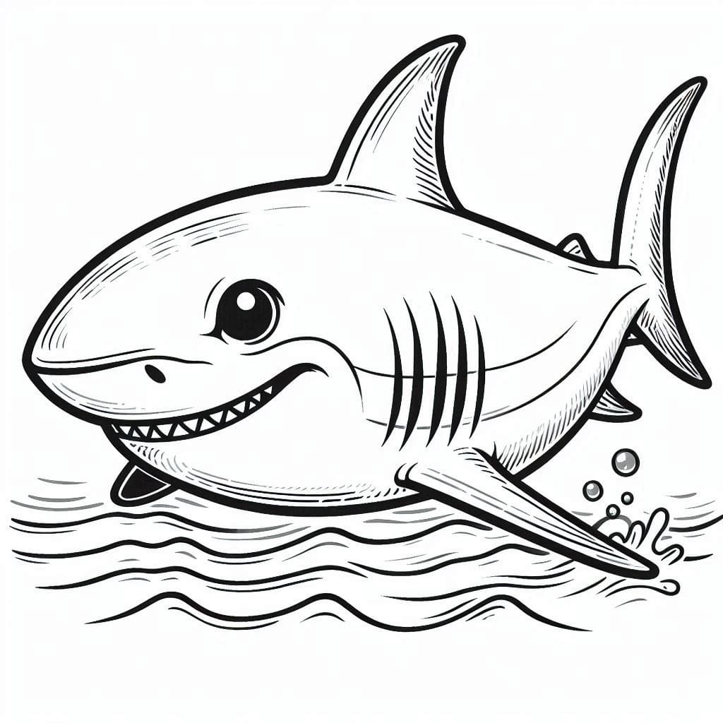 Desenho de Pintura de Tubarão para Colorir e Pintar