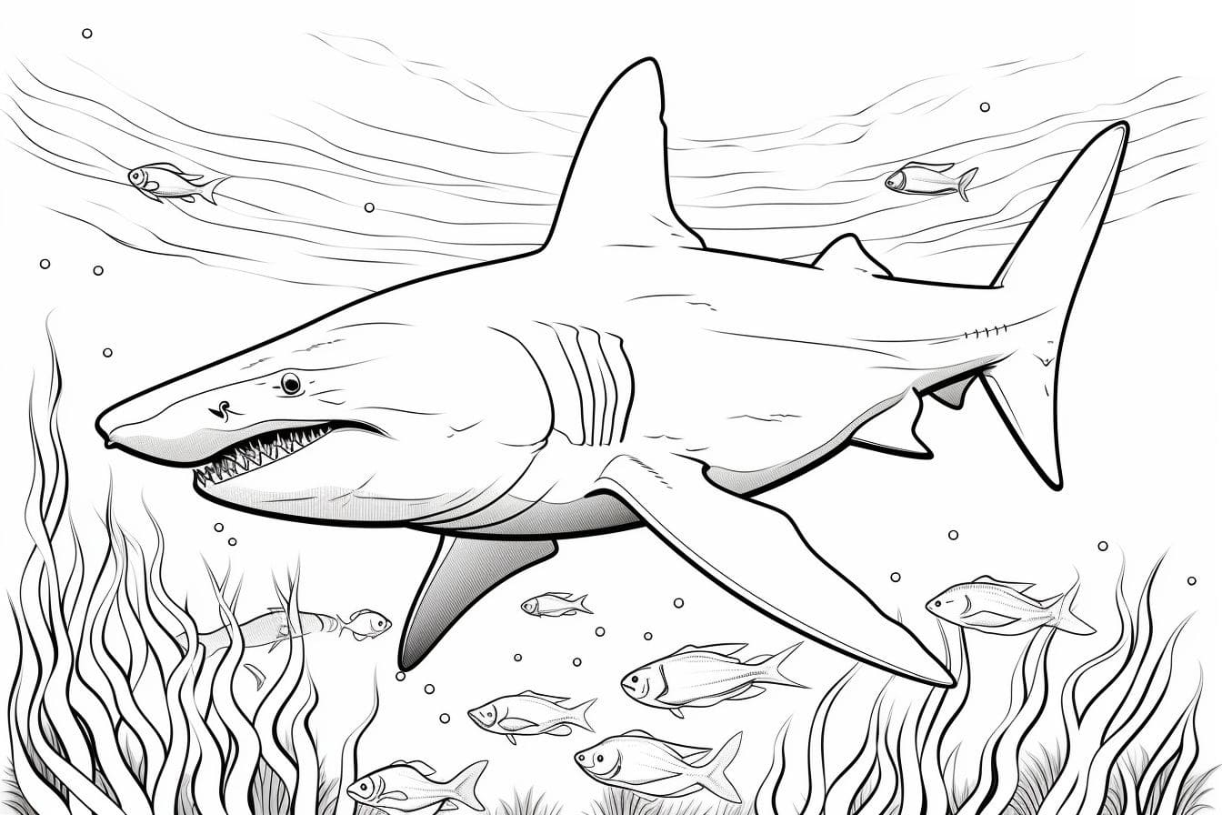Desenho de Tubarão Imprimivel para Crianças para Colorir e Pintar