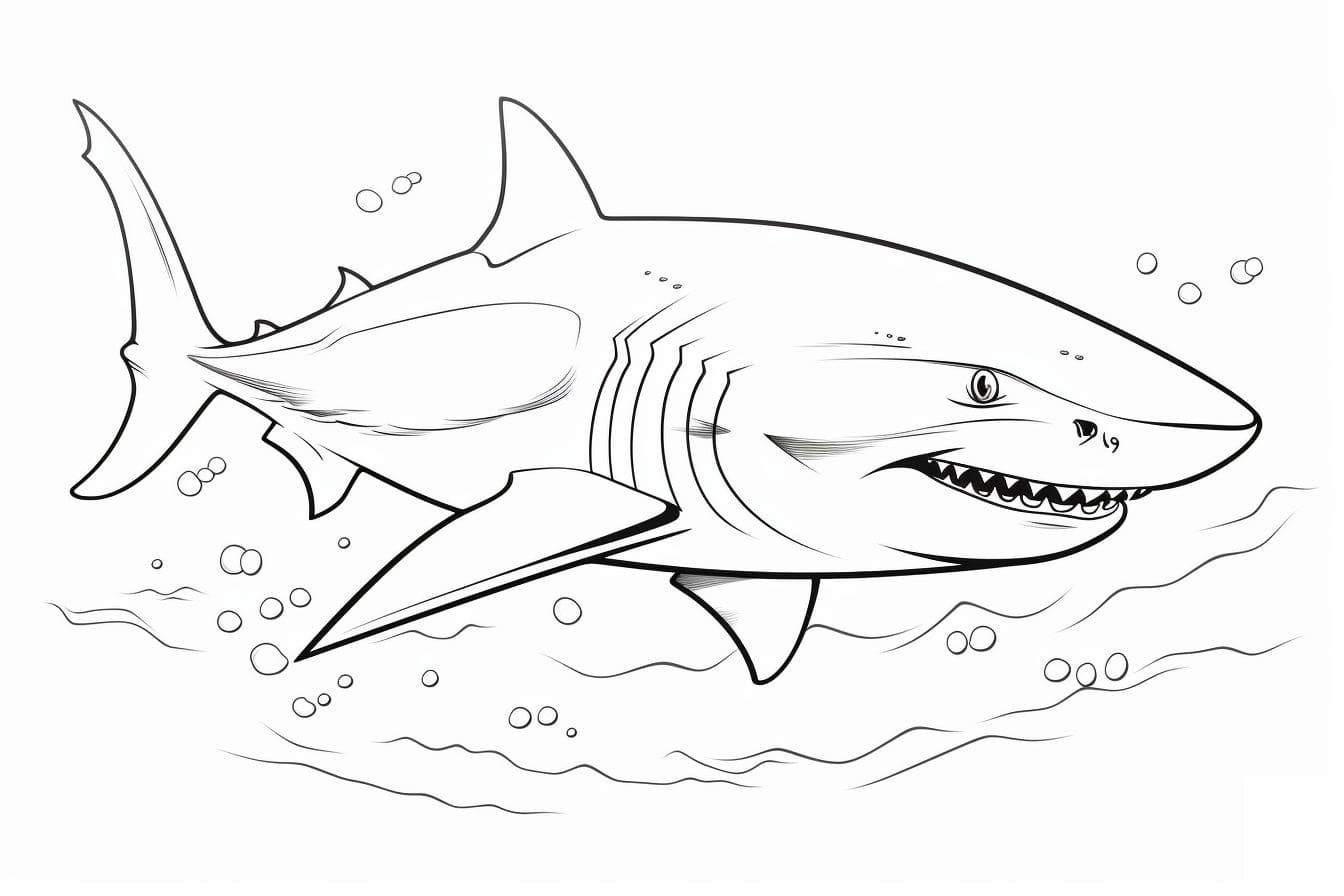 Desenho de Tubarão Realista para Colorir e Pintar