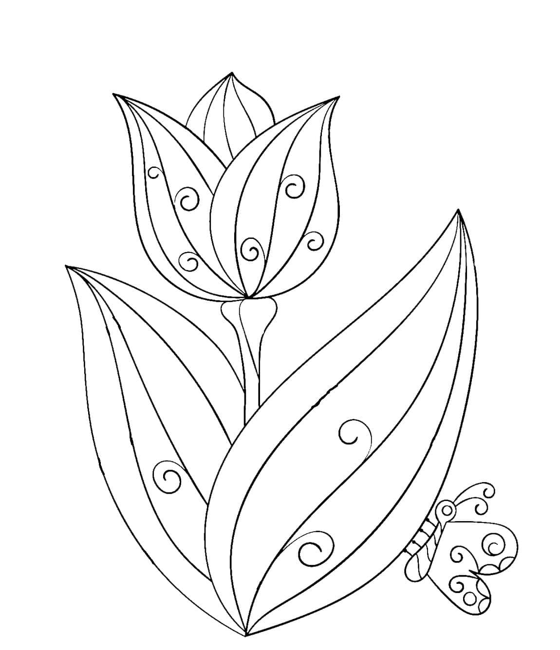 Desenho de Imprimivel Tulipa para Crianças para Colorir e Pintar