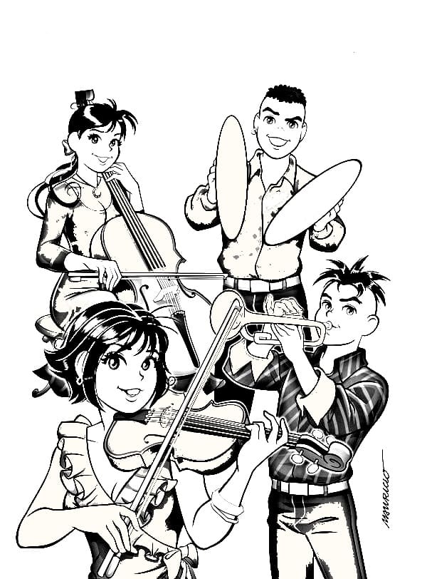 Desenho da Banda de Turma da Monica Jovem para Colorir e Pintar