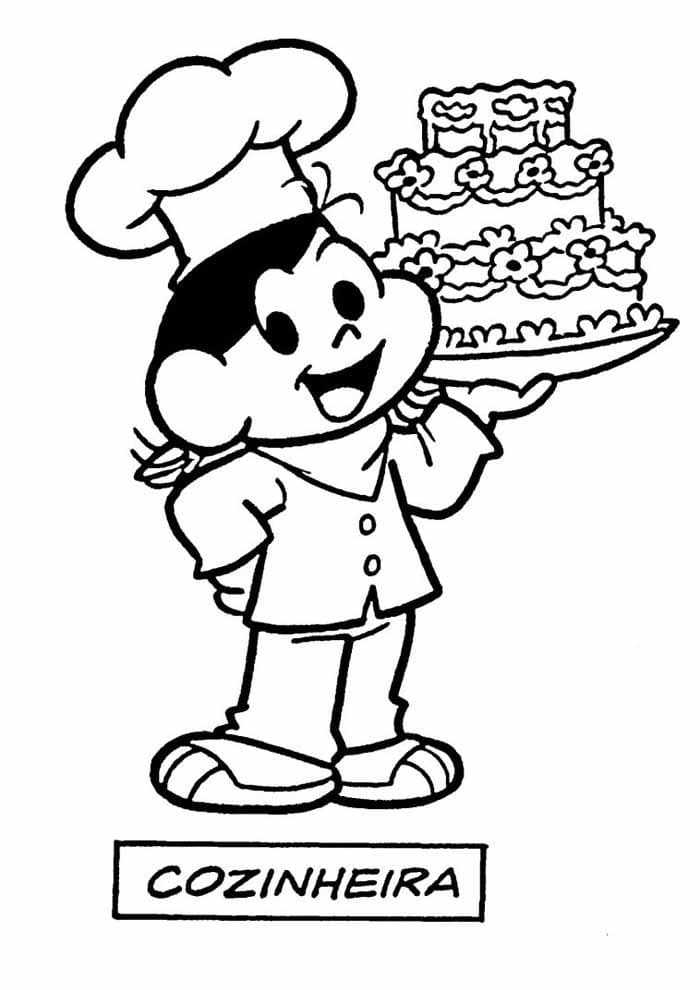 Desenho Cozinheira de Turma da Monica para Colorir e Pintar