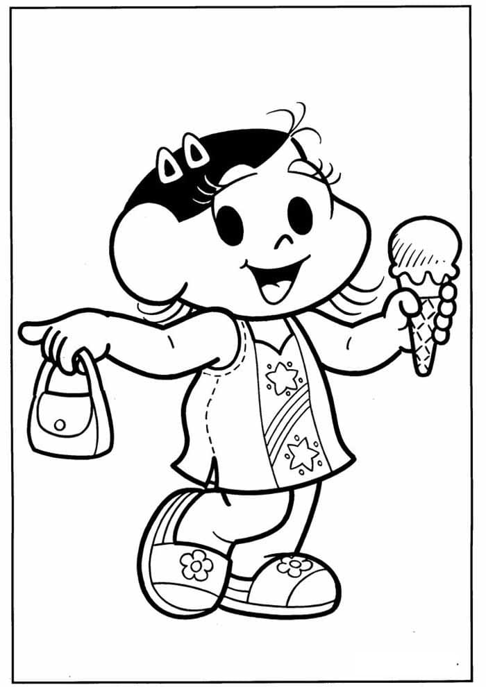 Desenho da Magali Turma da Monica Tomando Sorvete durante Passeio para Colorir e Pintar