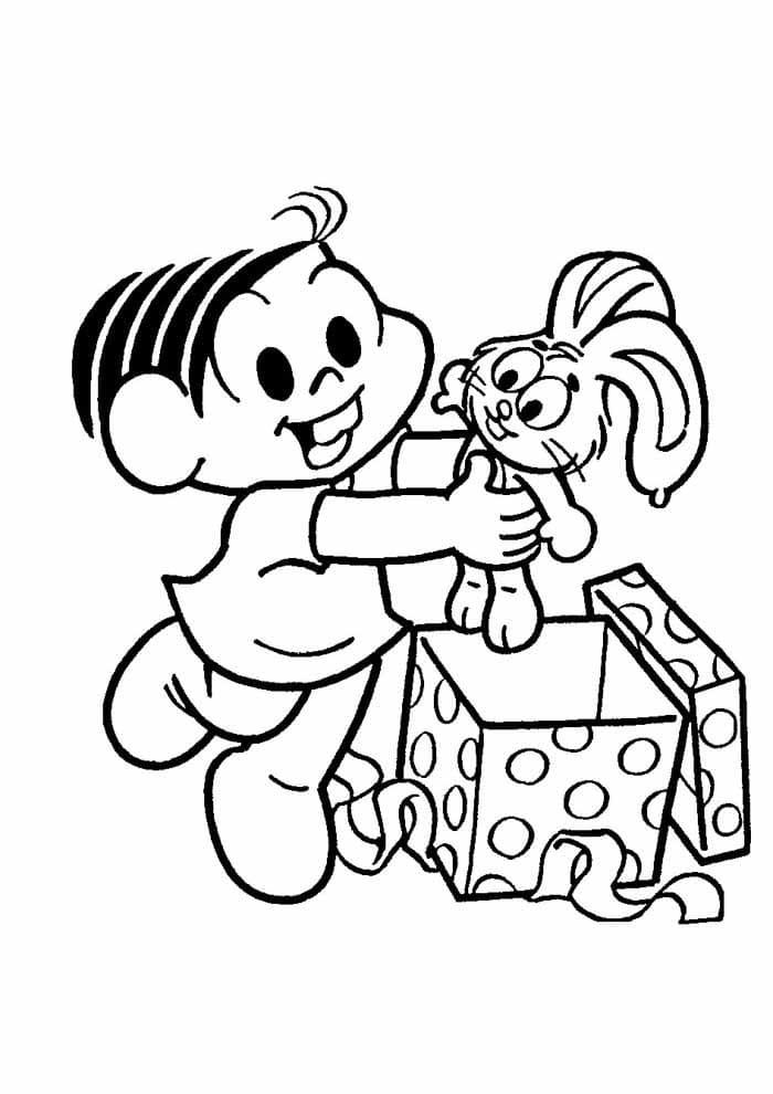 Desenho da Monica Ganhando Sansao de Presente para Colorir Grátis e Pintar