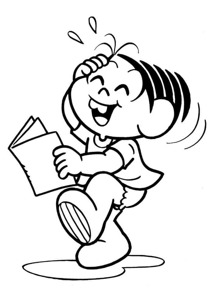 Desenho da Monica Sorrindo Muito ao Ler Piada para Colorir Grátis e Pintar