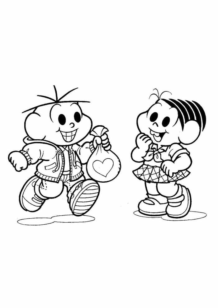 Desenho da Turma da Monica Cebolinha com Presente para Monica para Colorir e Pintar