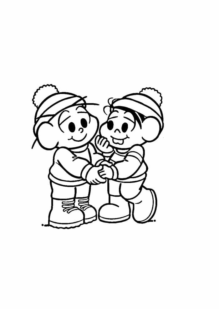 Desenho da Turma da Monica Viajando de Férias na Neve para Colorir e Pintar